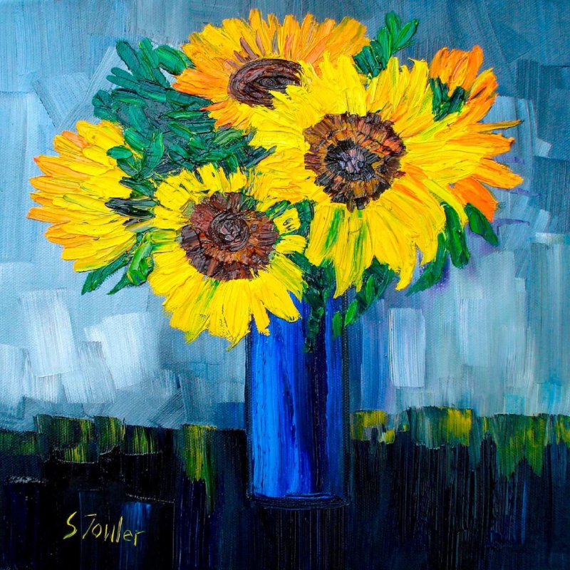 Image of Sunflowers in Blue Vase by Sheila Fowler